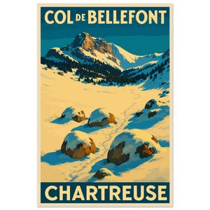 Poster vintage Col de Bellefont – Chartreuse | Manifesto retrò della montagna invernale