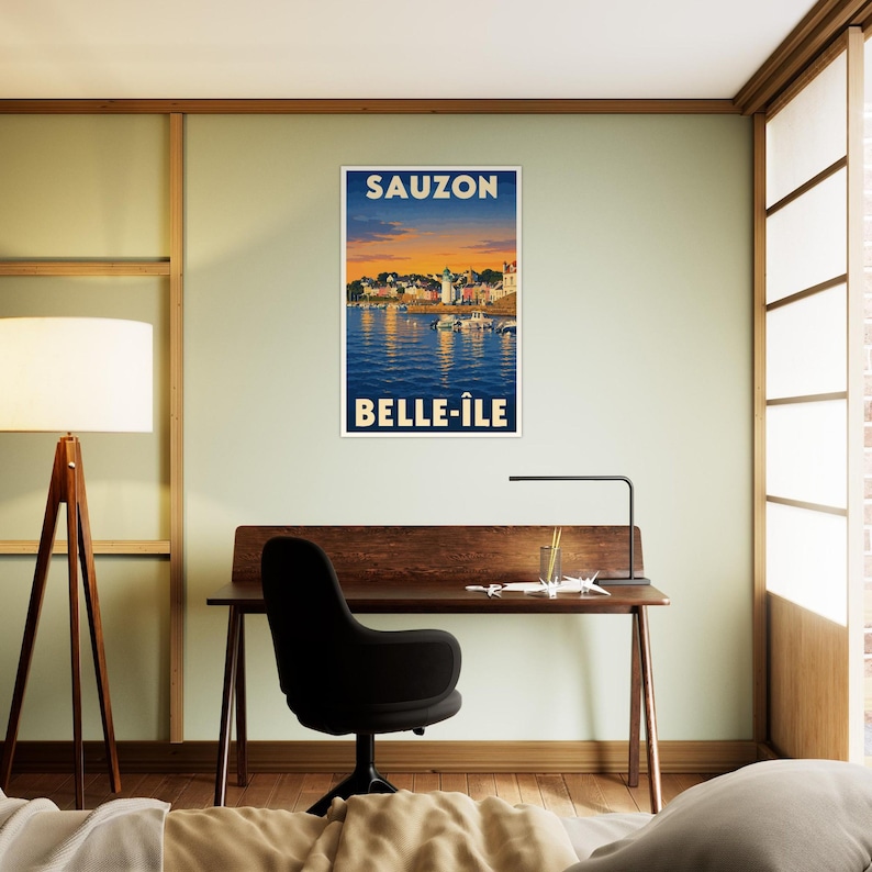 Affiche Sauzon, le port et son phare, vue 4