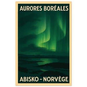 Vintage Nordlichter Poster – Abisko Norwegen Poster – Retro Arktischer Himmel Illustration