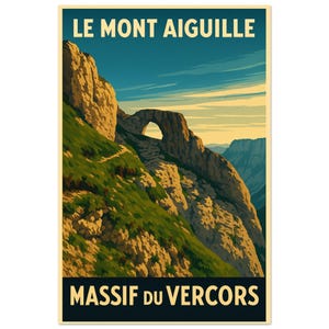 Affiche Le Mont Aiguille – Vercors | Poster vintage montagne française | Art mural rando - Premium Matte Paper Poster