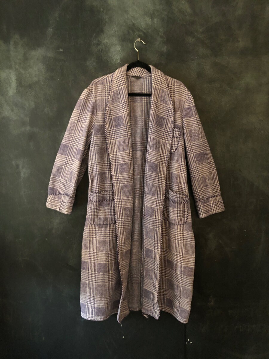1940's 50's Beacon Woven Cotton Flannel Houndstooth Blue Bath Robe Long ...