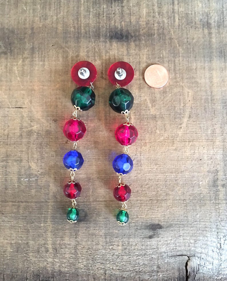 80s 90s Statement Pierced Earrings Chandeliers Jeweled Beads Extra Long Dramatic Earrings
