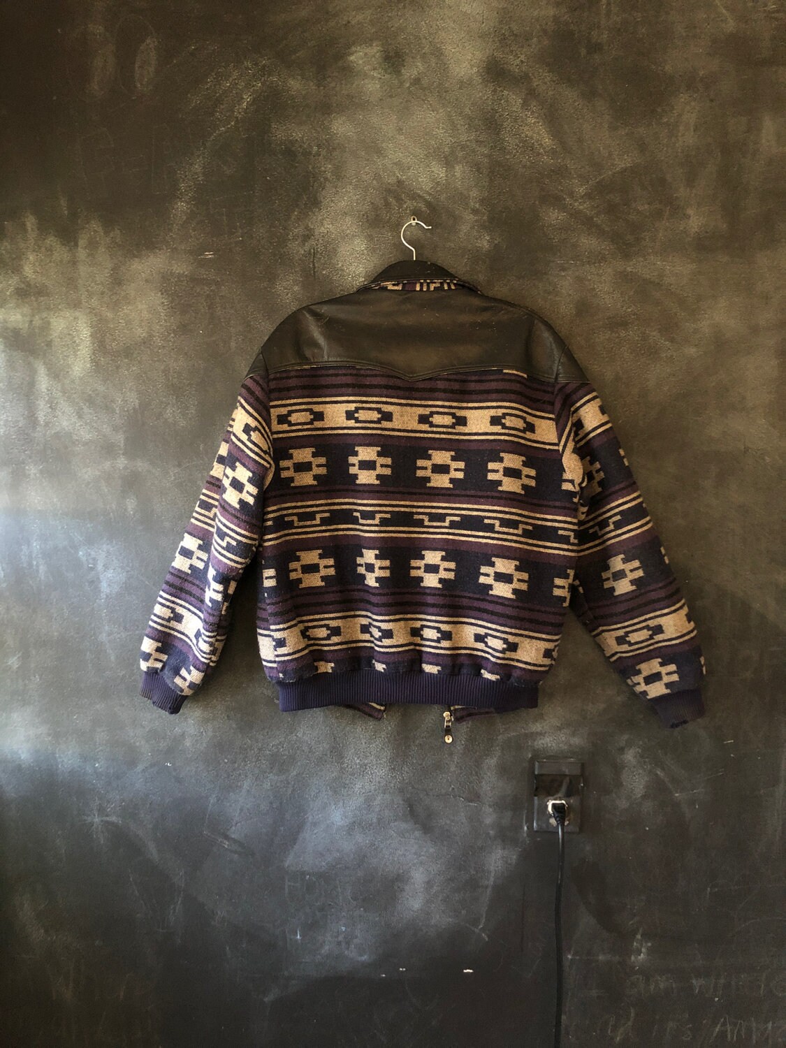 1990's Southwestern Navajo Wool Motorcycle Bomber Blanket Jacket