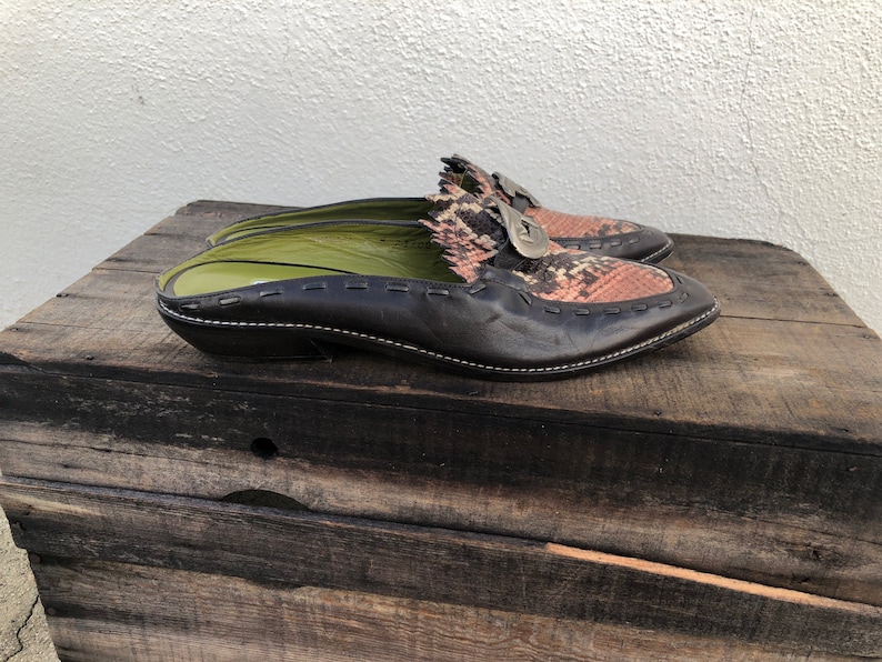 Donald J Pliner Brown Leather Pink Snakeskin Mules Slides Modern Minimal 90/'s Lizard Modernist Minimilst Trend Ladies Size 9