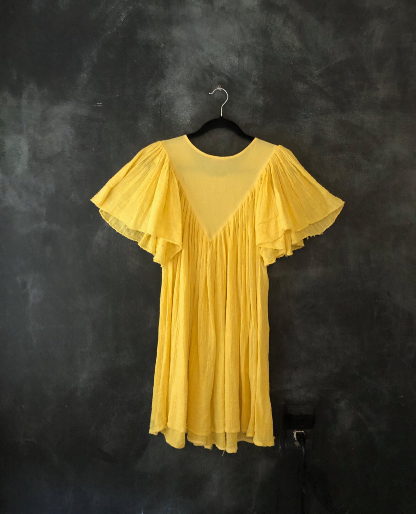 70's 80's Bright Yellow Cotton Gauze Mini Greek Dress | Etsy