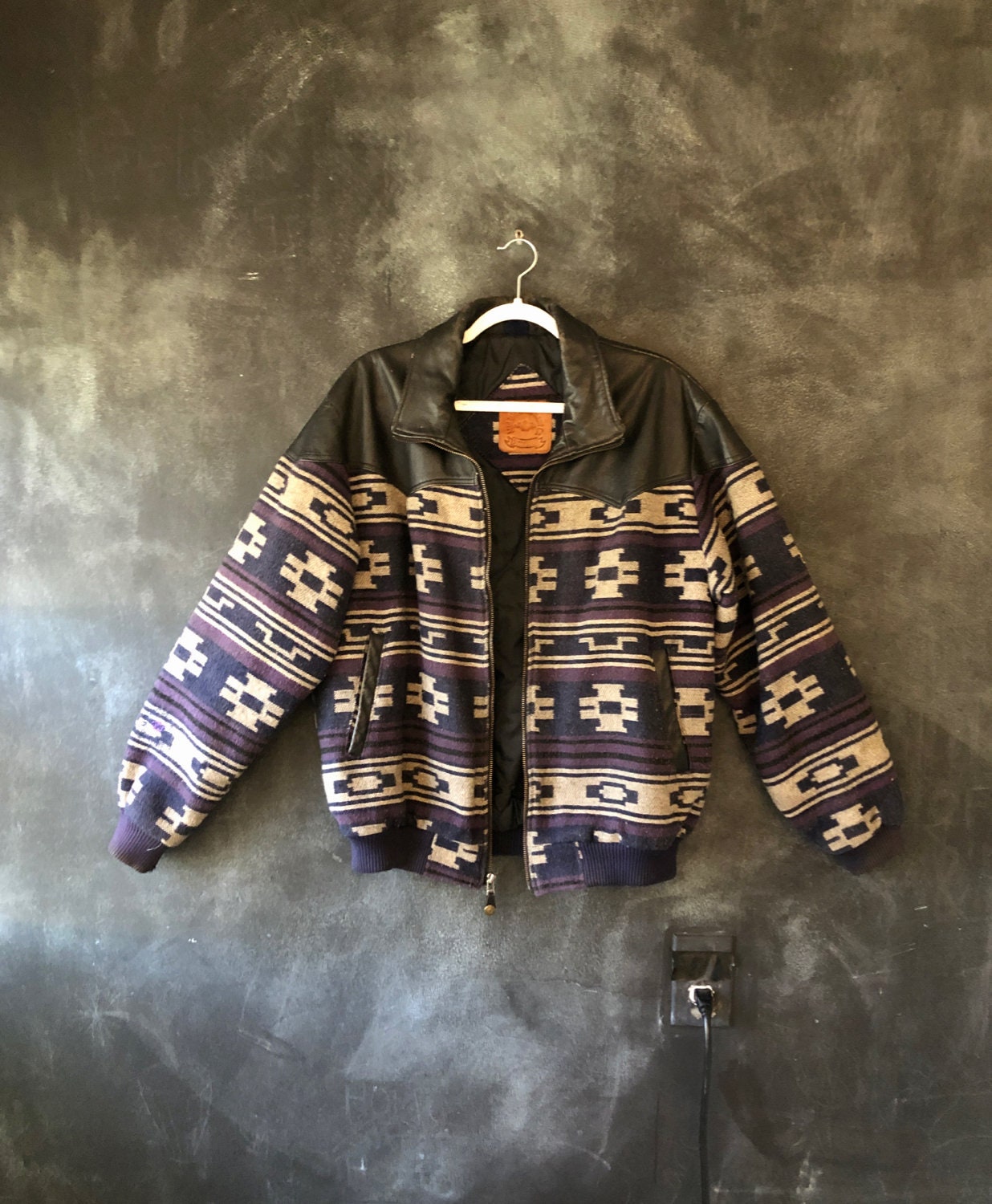 1990's Southwestern Navajo Wool Motorcycle Bomber Blanket Jacket