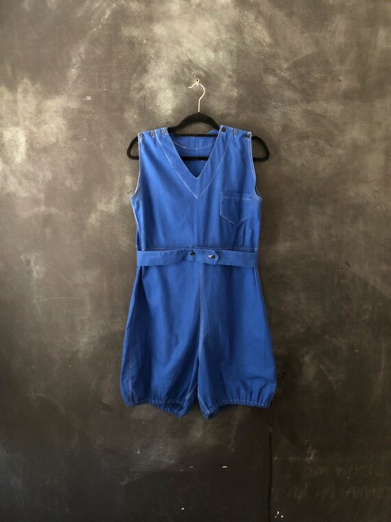 1940's Cobalt Blue Cotton Play Suit Gym Onesie Out
