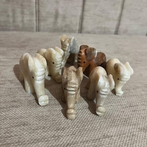 Handmade  7 Soapstones Elephants Sculptures Set - Perfect for Home Decor, Gifting, or Adding to Your Collection