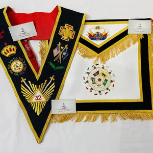 Masonic Schürze Set-Komplett 32nd Degree Scottish Rite Schürze & Kragen Set Masonic Freemason Regalia