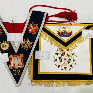 Masonic Schürze Set-Komplett 32nd Degree Scottish Rite Schürze & Kragen Set Masonic Freemason Regalia