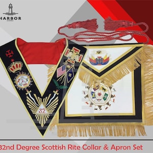 Masonic Schürze Set-Komplett 32nd Degree Scottish Rite Schürze & Kragen Set Masonic Freemason Regalia