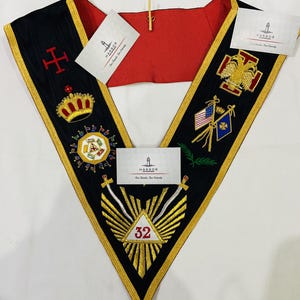 Masonic Collar 32nd Degree Scottish Rite Collar-Black & Gold Braid Masonic Freemasonry Regalia
