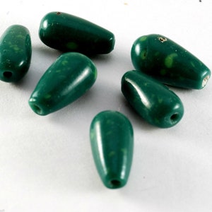 Vintage Green Glass Drilled Through Bead Jewelry Making Set of 6