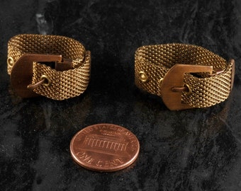 Vintage Mesh Chain Belt Ring Pair Jewelry Making DIY Copper Brass Metal Repurpose