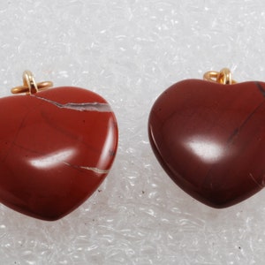 Vintage Pair Red Jasper Stone Heart Pendants Jewelry Making DIY Repurpose