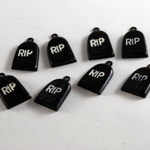 Vintage Lot of 8 Grave Stone RIP Charms DIY Repurpose Halloween