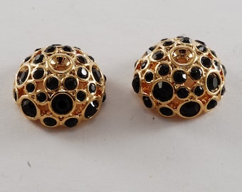 Vintage Bead Cap Pair 2 Gold Tone Metal Swarovski Rhinestone Bead Caps Hallazgos