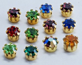 Chatons en strass Vintage Swarovski En laiton brut Réglage 12 Couleurs différentes Swarovski Rhinestones 17ss
