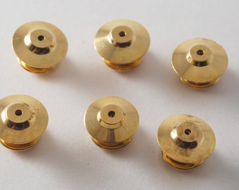 Lot Of 6  Antique  Gold Plated  Brass Flat Back Clutch Pin Backs New Old Stock