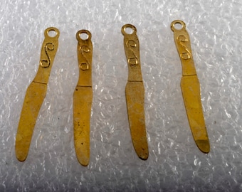 Vintage Set of 4 Butter Knife Brass STamping Pendant Jewelry Making