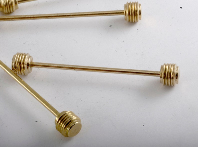 Lot Of 5 Old Rare Vintage Solid Brass Ridged Spooled End Collar Bars New Old Stock DIY Steampunk Piercings Jewelry Making