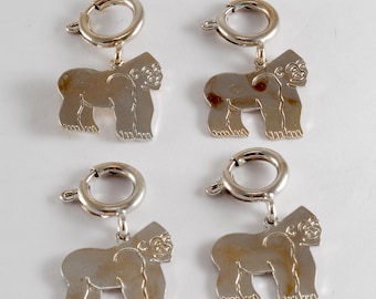 Vintage Zipper Pulls Lot of 4 Gorillas Silver Tone Metal Zipper Charm Fashion Accessory 3/4" x 1 1/8"