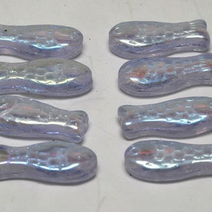 Vintage Drilled Through Iridescent Blue Fish Glass Beads Lot of 8 Beading