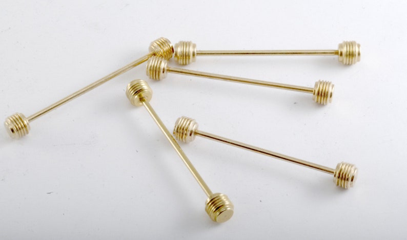 Lot Of 5 Old Rare Vintage Solid Brass Ridged Spooled End Collar Bars New Old Stock DIY Steampunk Piercings Jewelry Making