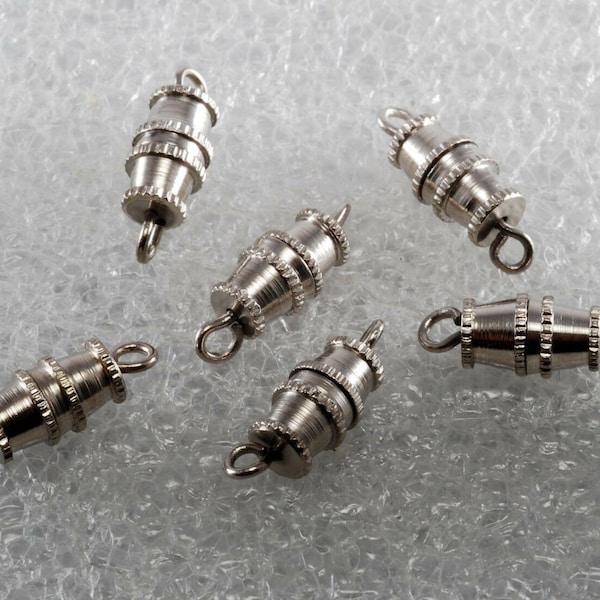 Vintage Barrel Clasp Screw SIlver Plated Metal Set of 6 DIY Jewelry Making