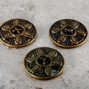Antique VTG Sewing Buttons Brass Tone Metal Cocoon Filigree Estate Lot of 3
