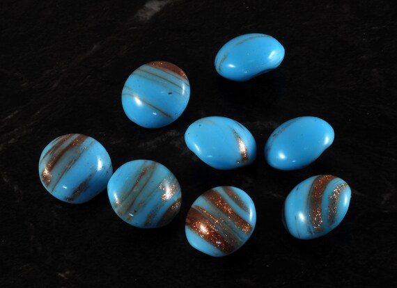 ヴィンテージ 裁縫ボタン 8個セット 西ドイツ製 ブルー ゴールドフルス