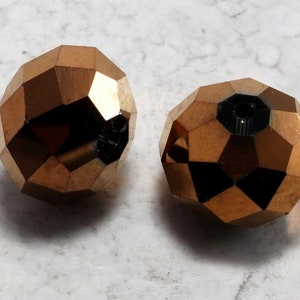 Vintage Glass Bead Pair Copper Tone Faceted Rondelle Drilled Jewelry DIY