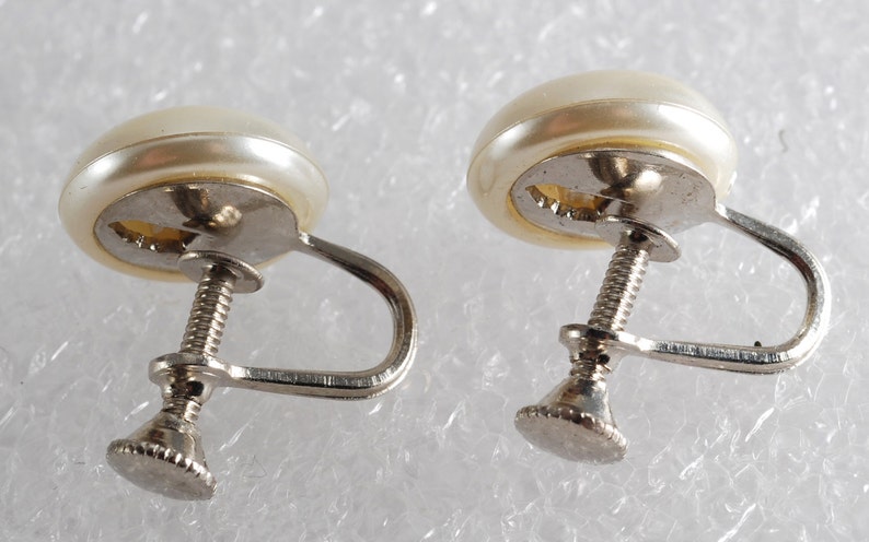 Vintage 60's Nemo Hand Polished Quality Faux Pearl Screw Back Earrings NOC Jewelry image 3