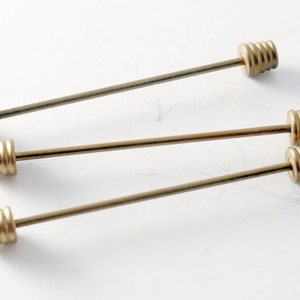 Lot Of 3  Vintage Solid Brass 2' 5 Cm Spooled Etched End Collar Bars  New Old Stock DIY Steampunk Piercings Jewelry Making