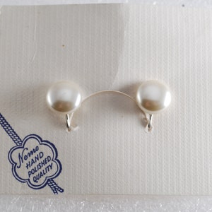 Vintage 60's Nemo Hand Polished Quality Faux Pearl Screw Back Earrings NOC Jewelry image 1