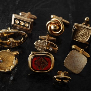 Lot Of 9 Vintage Gold Plated Mis - Matched Cuff Links  Glass Gems DIY REPURPOSE