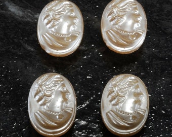 Vintage Glass Buttons 1950's Cameo Style Pearlized Glass Sew On Button Bead