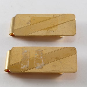 Vintage Money Clip Traditional Diagonal Etched Design Gold Plated Brass Metal NOS 1950&#39;s Damaged