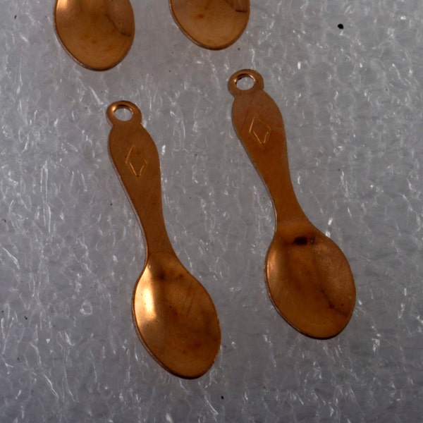 Vintage Set of 4 Serving Spoon Copper STamping Pendant  Jewelry Making