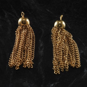 Vintage Metal Tassel Pendant Pair Brass Gold Plated Half Round Dome NOS A