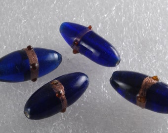 Vintage Oval Glass Beads Cobalt Blue Lampwork  Beading Jewelry Making 4