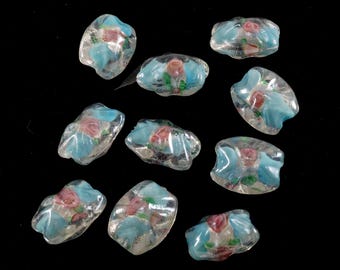 Lote de 10 cuentas de vidrio transparente azul y rosa de Murano vintage de 20 mm para hacer joyas, reutilizarlas