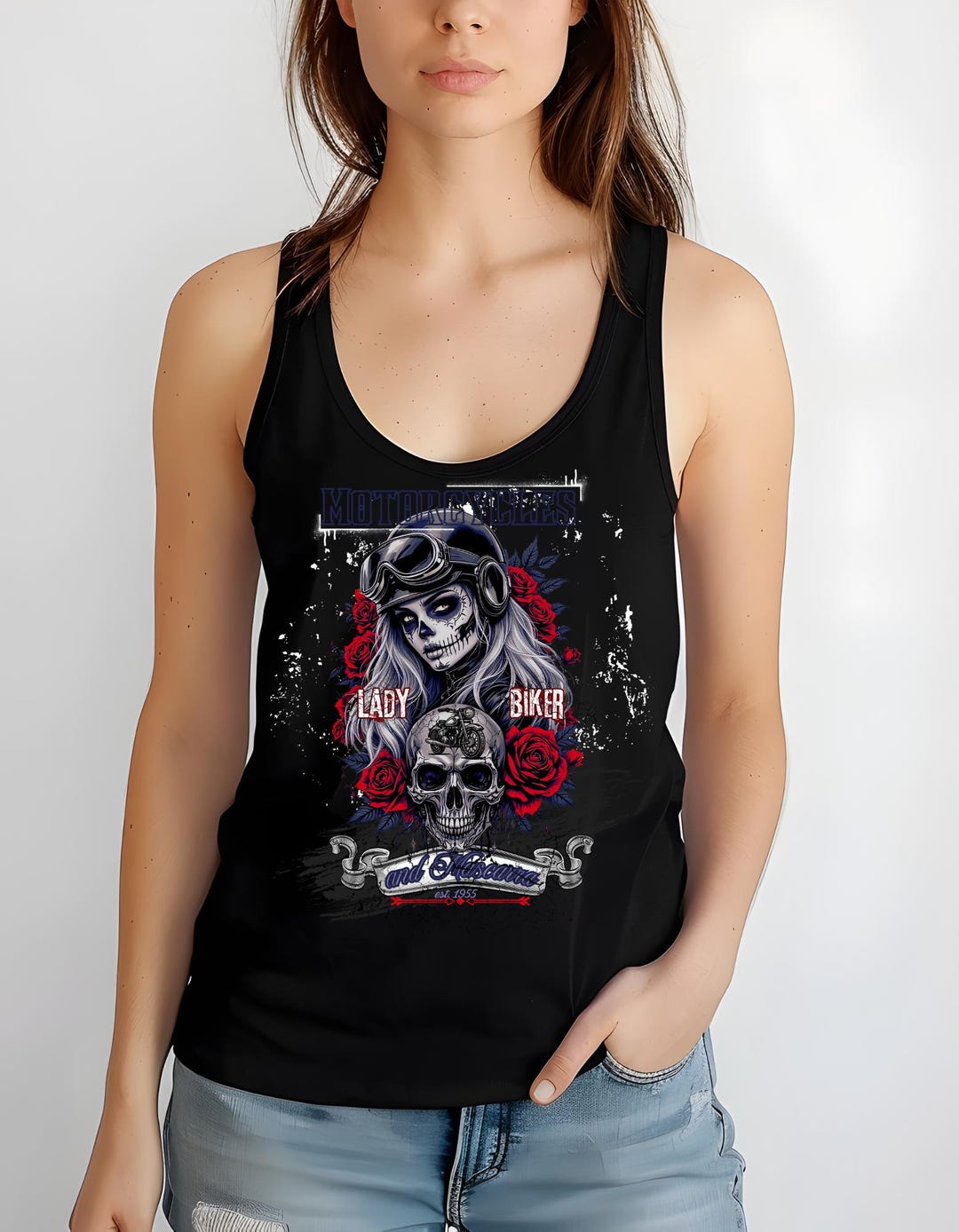 Riders Motorcycle Lettuce-Edge Graphic Tank Top