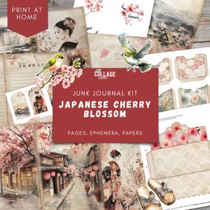 Cherry Blossom Junk Journal Kit, Japan Junk Journal Pages, Vintage Japanese Printable Ephemera, Sakura Paper, Asian Background