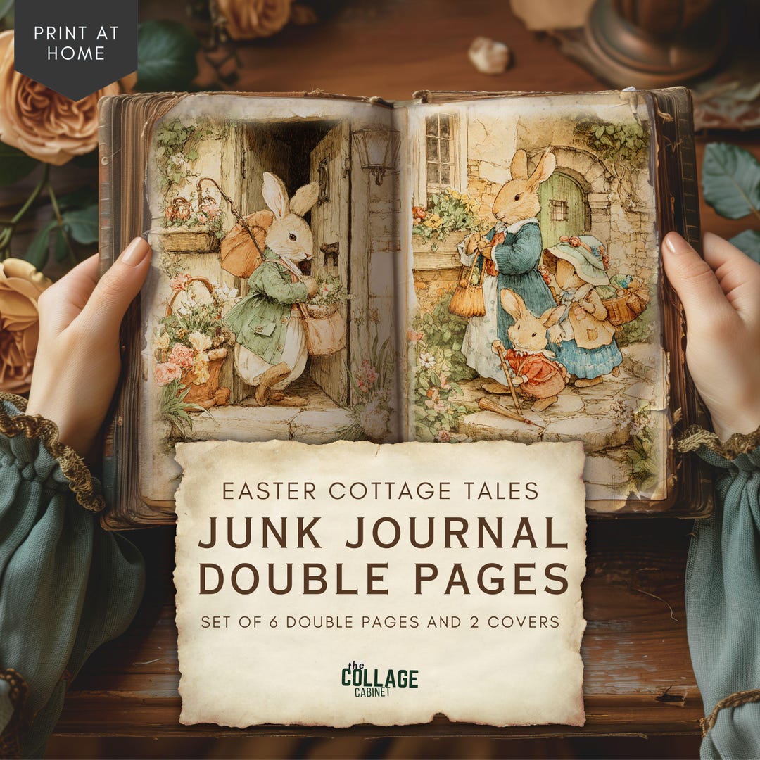 Cottagecore Junk Journal Kit, Vintage Rabbit Spring Floral Digital ...