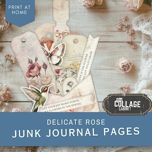 Rose Loaded Pocket Tags, Digital Junk Journal Kit, Printable Tags, Ephemera for Crafting, Vintage Floral Designs, Digital Download