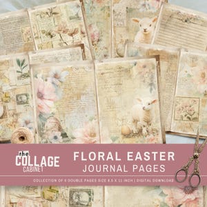 Ostern Junk Journal Seiten, Floral Frühling Thema, printable digital Download, Vintage rustikale Ephemera, Hase Eier, Scrapbook Papier