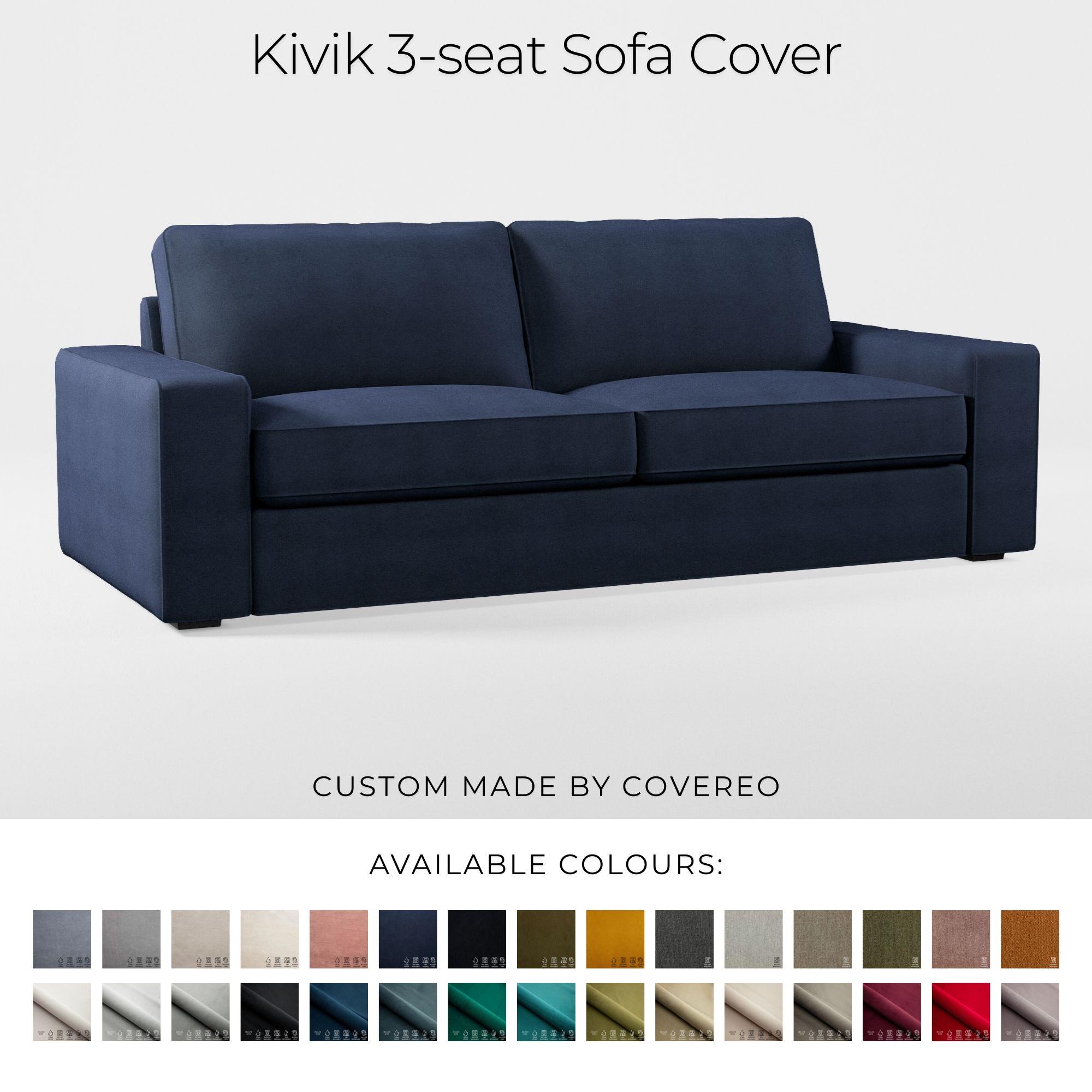 Housse Sur Mesure Pour Canapé IKEA KIVIK 3 Places (228cm) - Tissu Bleu Clair - Lavable En Machine - Protection Et Relookage