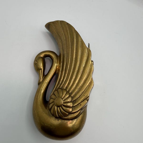 Vintage Art Nouveau Brass Swan Wall Pocket – Gold Figurine Home Decor