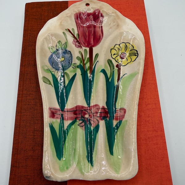 Vintage Floral Multi Spoon Rest Flowers Cottagecore Kitchen Wall Hanging